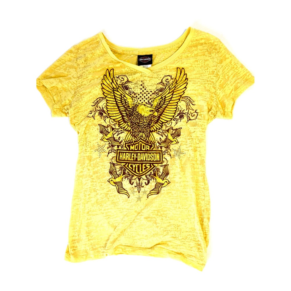 Harley-Davidson Nassau Bahamas Yellow Burnout Semi-Transparent Shirt Womens 2XL